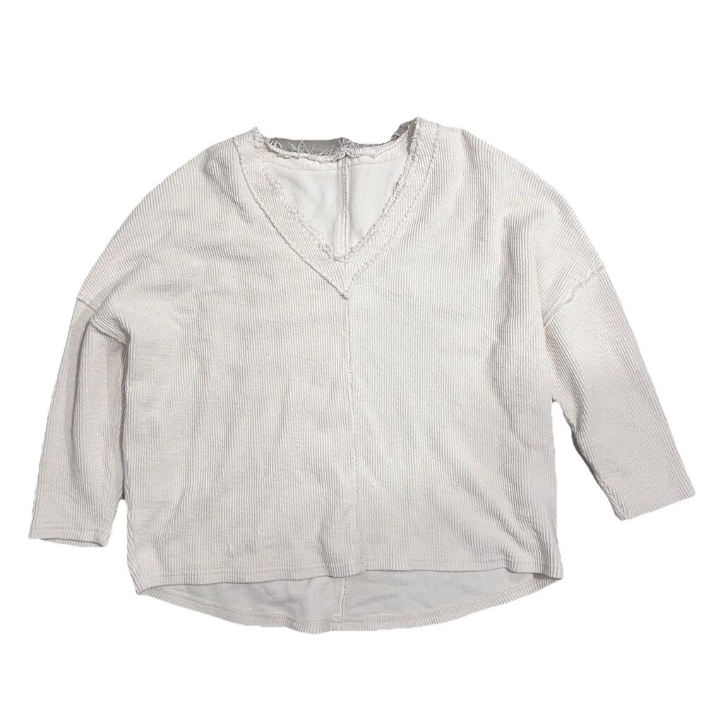 SEAS 78 & Sunny V Neck Sweater 100% Cotton XL Extra Large Oversized Cream Boho